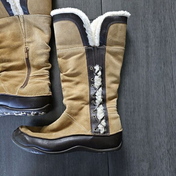 The North Face Waterproof Primasoft Tan Calf High Winter Boots Size 9.5 Icepick - Picture 1 of 11
